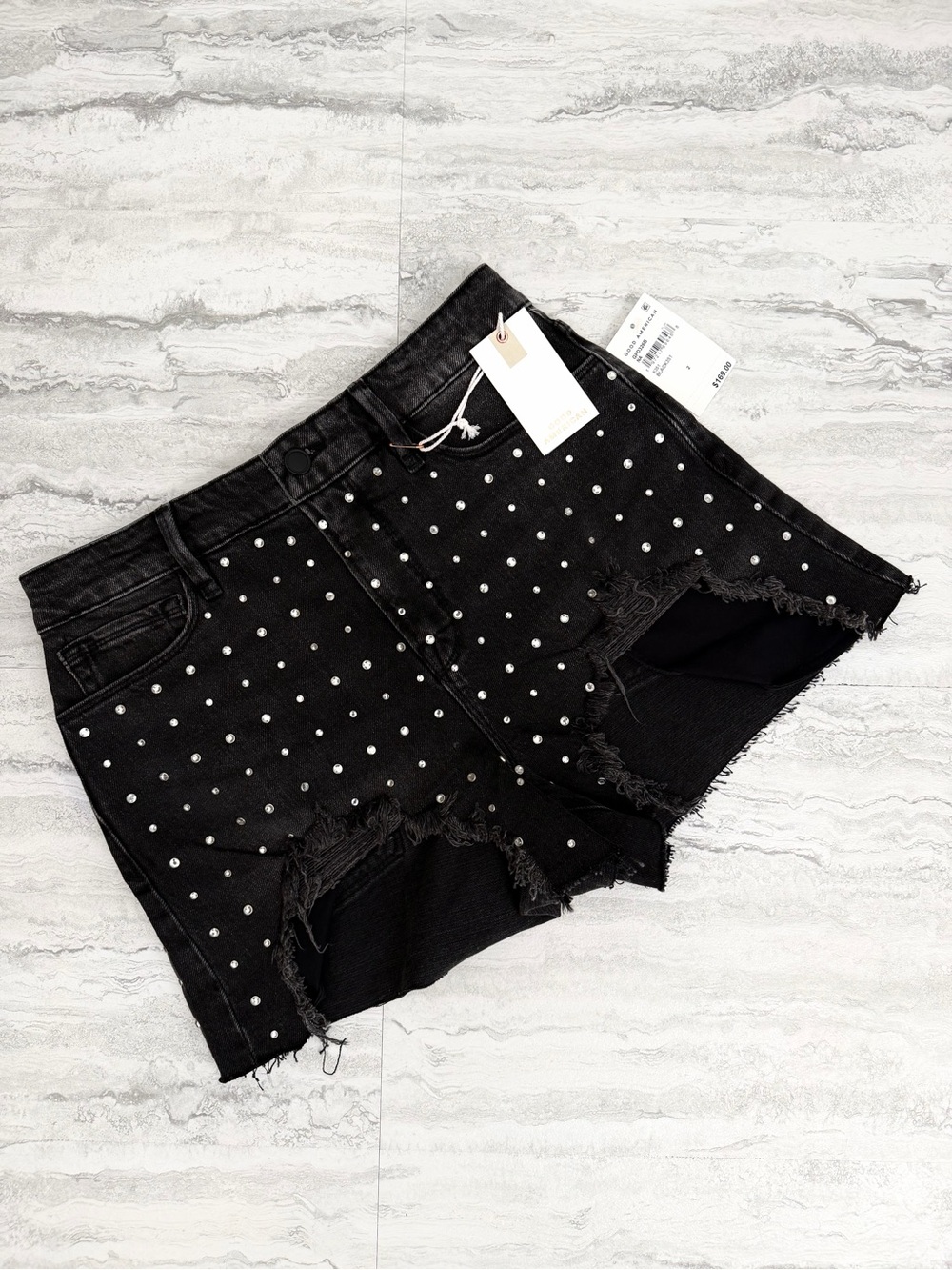 GOOD AMERICAN Bombshell Crystal Denim Shorts - Picture 3 of 7
